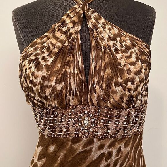Scala Women's Leopard Animal Print Elegant Open back Maxi Dress Size 8 NWT - Picture 10 of 14
